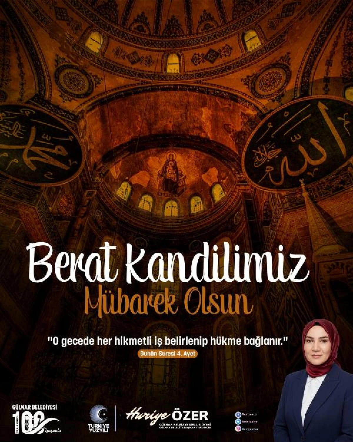 G&uuml;lnar Belediye Başkan Yardımcısı Huriye &Ouml;zer Berat Kandili dolayısıyla mesaj yayınladı.