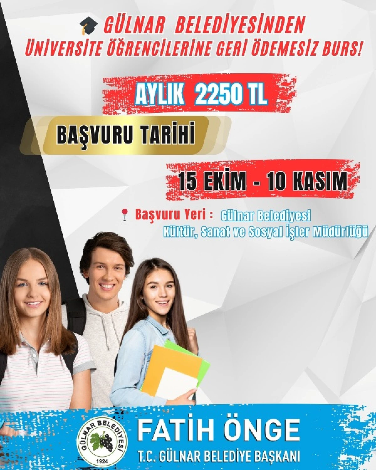 Gülnar Belediyesi'nden Üniversite Öğrencilerine Müjde: 75 Gence Toplam 2250 Aylık Burs Desteği!