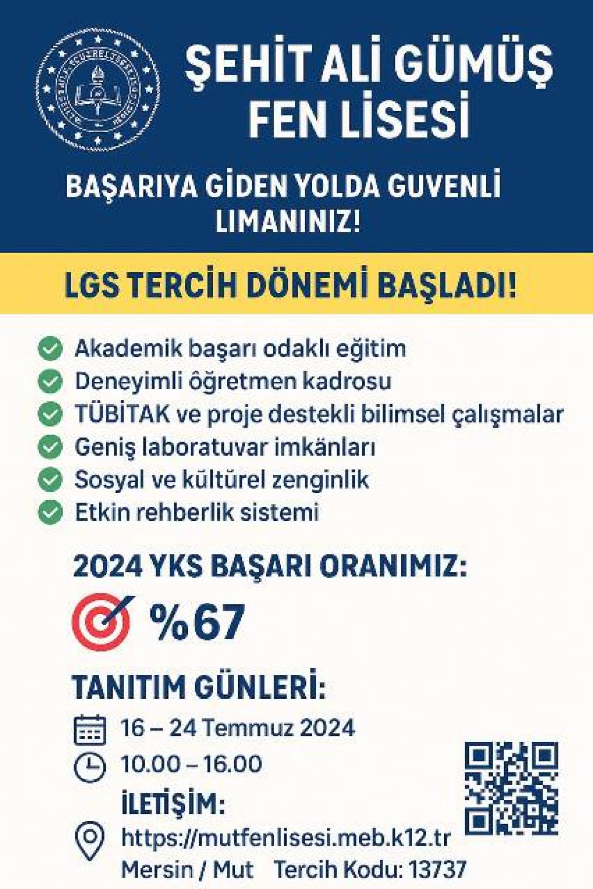 Mut Anadolu Lisesi Dönüşerek Şehit Ali Gümüş Fen Lisesi Oldu: İlk Öğrencilerini Ağırlıyor!