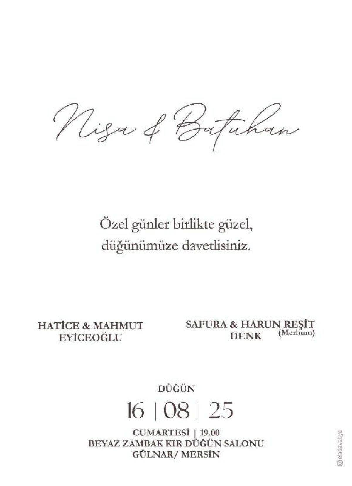 Nisa&Batuhan Çiftin Düğün Merasimine Davetlisiniz
